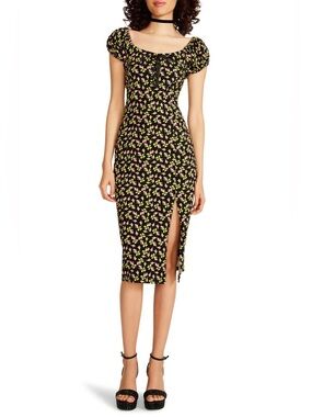 Y2K Betsey Johnson Gina Corset Stretch Knit Floral Midi Dress XS